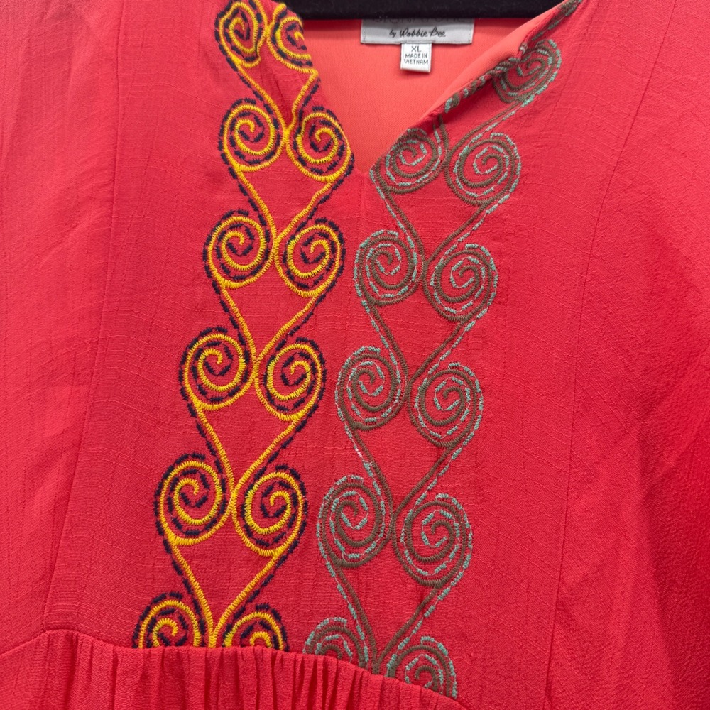 Signature by Robbie Bee Coral Embroidered Boho Kaftan Tunic‎ Dress Womens XL NEW - Picture 3 of 8